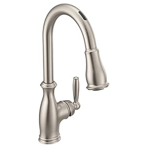 Moen 7185EVSRS Brantford Smart Faucet Touchless Pull Down Sprayer Kitchen Faucet with Voice Control and Power Boost, Spot Resist Stainless
