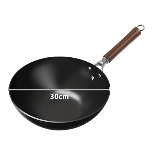 Wok de hierro 30 cm con tapa y mango de madera miniatura 7