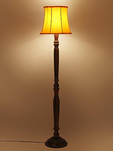 Image of Devansh Yellow Cotton Wooden Floor Lamp -7