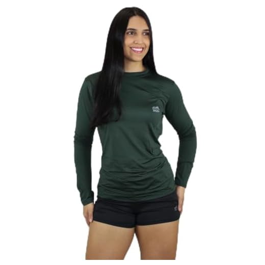 Camisa Blusa Térmica Feminina Manga Longa Camiseta Segunda Pele Proteção Solar Fator UV 50+ (BR, Alfa, P, Regular, Verde)
