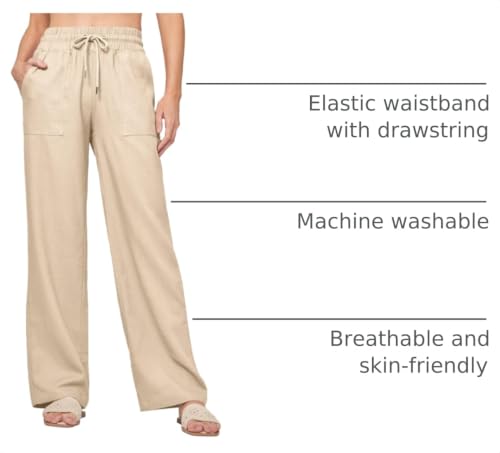 Image of Willit Women Linen Pants Wide Leg Casual Palazzo Pants Cotton Linen Lounge Beach Summer Pants with Pockets 29 inch /31 inch / 33 inch