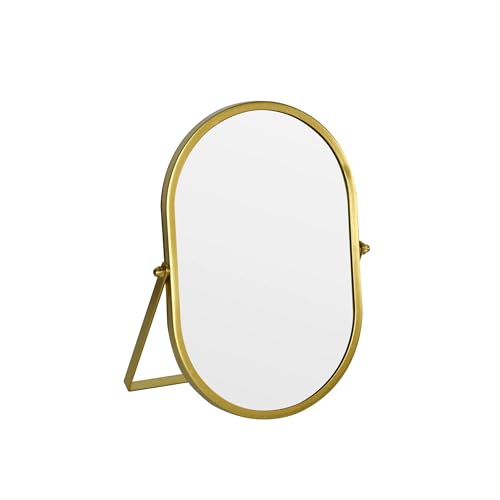 Tstarer Oval Vanity Mirror with Stand Gold Metal Frame Tabletop Makeup Mirror (Gold 5.9 x 8.9 inches)