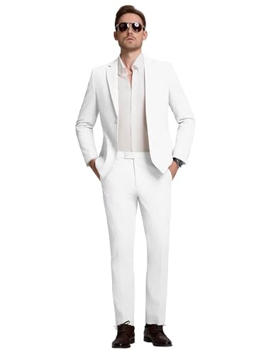 Mens Suit Slim Fit 2 Piece Beach Wedding Outfit Suits for Men Summer Lightweight Blazer Pants Set3