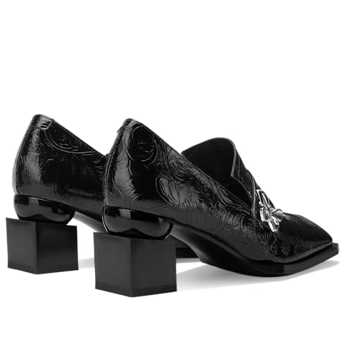 Image of Loafers for Women Patent Leather Buckle Square Toe Chunky Block Dress Slip On Wide Casual Comfortable Dressy High Heels Ladies Comfort Moccasins Elegantes 2 Inch Shoes