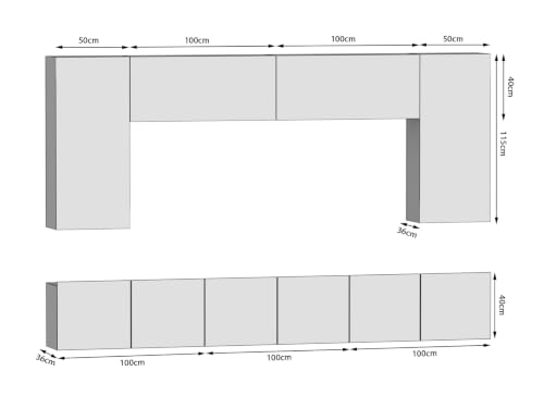 Belini Milano 2 Meuble TV Mural Suspendu 300 cm Chêne Sonoma Mat – vue 3