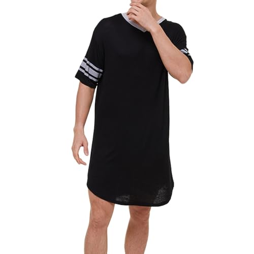 Men's Cotton Night Shirt Fall Loungewear Nightshirt Short Sleeve Sleep Shirt Fashion Cool Cozy Open Leg4