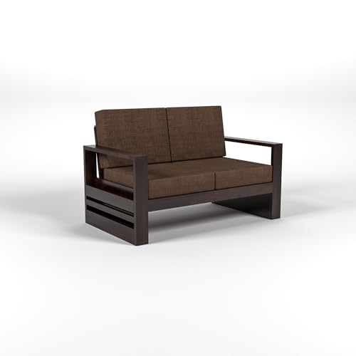 Image of Solid Sheesham Wood 2 Seater Sofa Set - Elegant Wooden Sofa for Living Room & Home Decor (Design 28)