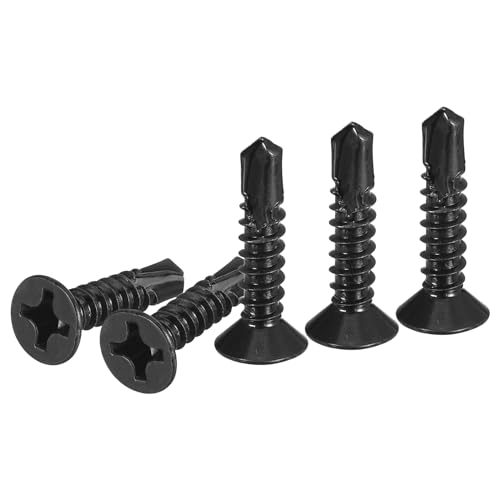 DTGN 50個ST5.5x25mm自己ドリルねじ 410ステンレス鋼フラットヘッド十字穴付きシートメタルねじ - 木材から金属 家具に適用 - 黒