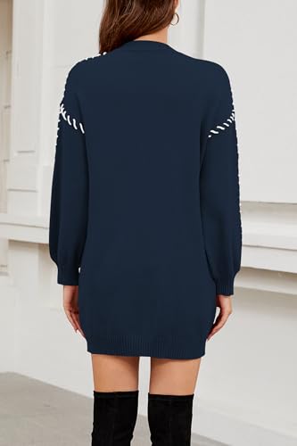 Image of Cakulo Womens Oversized Sweater Dress Color Block 2025 Fall Winter Long Sweaters Trendy Crewneck Knit Dresses