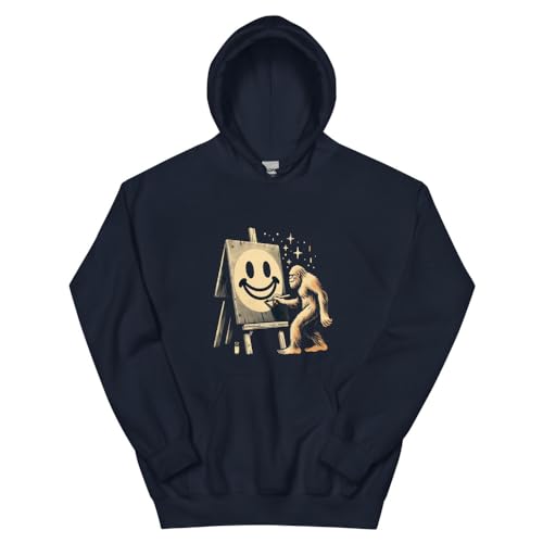 Sweat à capuche bleu marine XL confortable au motif smiley style vintage