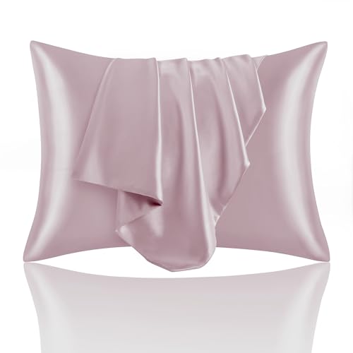 Natural Silk Pillow Cases for Hair and Skin, 2 Pack Cooling Satin Feel Queen Size, Super Soft & Breathable with Hidden Zipper 20"x28" – Anti Frizz & Sleep Lines by WQSPRING - Used condition - US$5.96