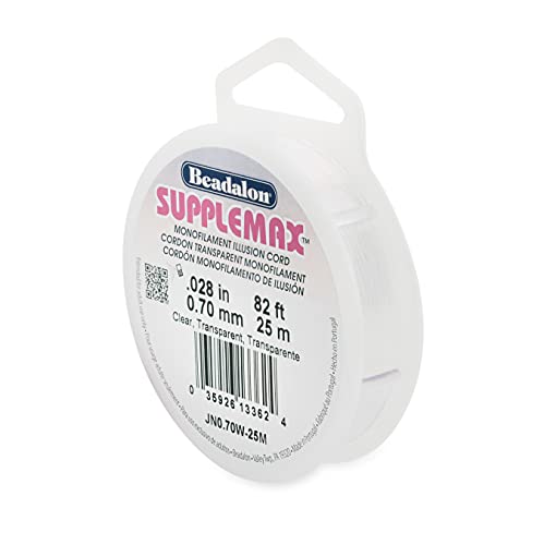 Beadalon SuppleMax Illusion Beading Cord, 0.70 mm / 0.028 in, Clear Monofilament, 25 m / 82 ft, 0.70 mm/0.028 in - 25 m/82 ft