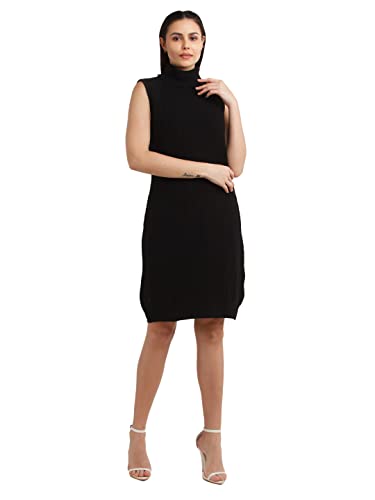 Image of Zink London Women's Black Solid Straight Short Dress