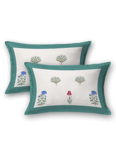 Image of Cotton Bedsheet, Hand Block Printed Bedsheet for Double Bed with 2 Pillow Covers, Eco-Friendly Bedsheet for Bedroom, Guestroom & Living Room, Size - 108 * 108 (Turquoise & Pink & Blue)