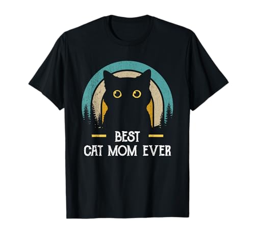 Retro Best Cat Mom Ever Black T-Shirt
