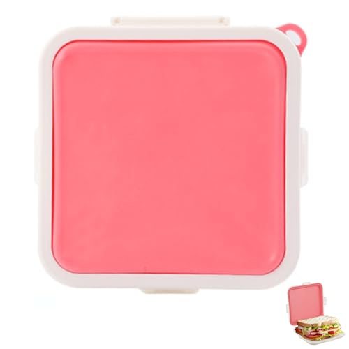 VZU Sandwich Box Sandwich Container 15.5×15.5×2.5 cm Reusable Sandwich Container Sandwich Boxes with Lids Portable Lunch Box Sandwich Case Square Silicone Sandwich Case(Pink)