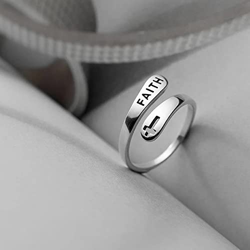 Faith Cross Sterling Silver Open Statement Rings Adjustable Minimalist Hope Love Eternity Wedding Band Promise Ring Wrap Finger Bands Jewelry Gifts For Women Girls Men Xmas (Faith) #TOP4