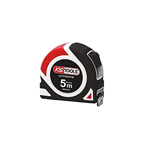 KS Tools - 302.0133 - Mètre ruban bi-matière 5x25 mm - Mètre avec ruban laqué blanc - Enrouleur et arrêt automatique