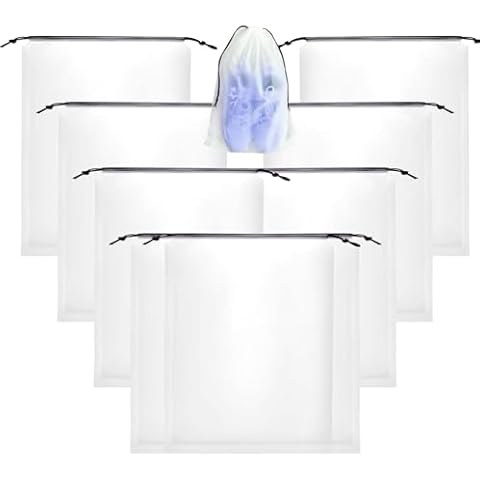 Henetion 40 Pcs Large Clear Shoe Bags for Storage Translucent, Clear Drawstring for Packing, Men and Women Protable Shoes Pouch Storage Organizers with Rope Cover