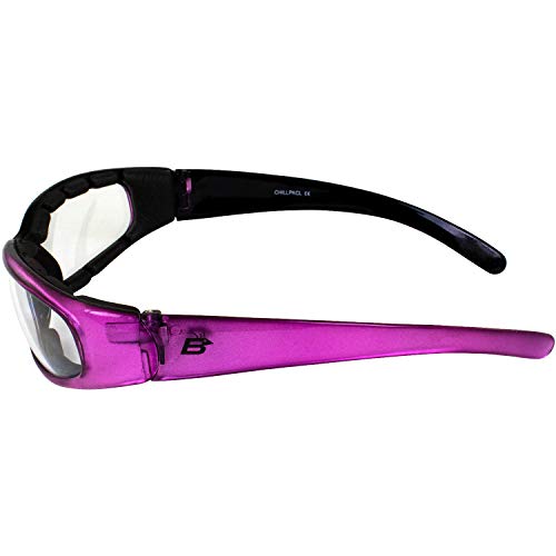 2 Pairs of MotoFrames Chill Women's Motorcycle Sunglasses Padded Pink Frames Clear & Super Dark Lenses4