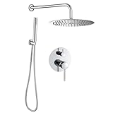 VALAZ Ducha Empotrada Cromada | Ducha Monomando 2 Vías, Rociador Efecto Lluvia | Instalación en Pared Fácil y Rápida | Inoxidable, Elegante, Redonda, Rociador 25 cm, Serie Jucar