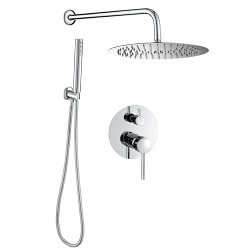 VALAZ Douche Encastrable | Mitigeur Douche 2 voies, Pulvérisateur Effet Pluie | Installation Murale Facile et Rapide | Inoxydable, Ronde, Pulvérisateur 25...