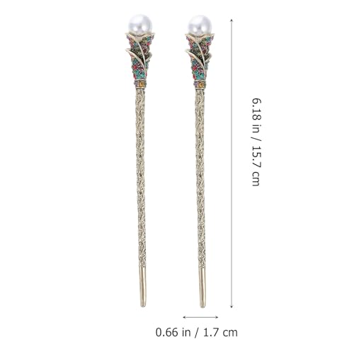 Palillos de pelo resistentes al calor con flores y perlas de alta durabilidad 2