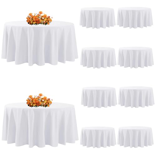 Yemosa Lot de 10 nappes Rondes Blanches 90 Pouces, en Polyester, résistantes aux Taches et aux Plis, lavables, pour Mariage, fête, Banquet, Buffet