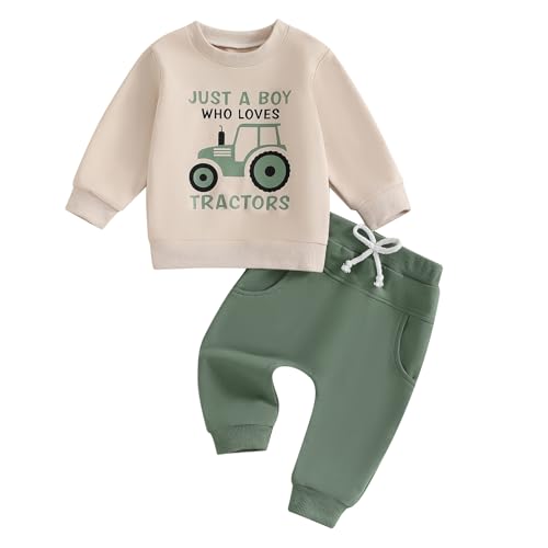 Vioyavo Conjunto de camiseta de manga larga con estampado de camión para niño, elegante, conjunto de sudaderas de manga larga + pantalones para niño, Verde, 4-5 Años