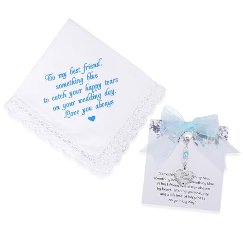 Image of MIXJOY Something Blue Gift for Bride, Wedding Day Bridal Blue Pearl Angel Wings Bouquet Garter Charm for Bride to Be