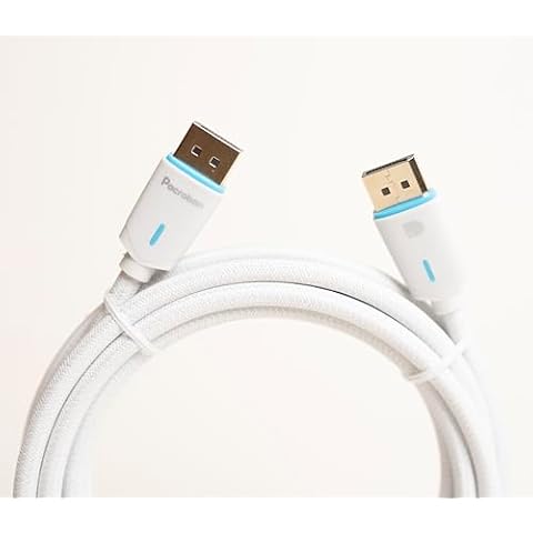 Pacroban DisplayPort 1.4 Cable, 8K 60Hz, 4K 120Hz, HDR, Cotton Braided - 6ft DisplayPort to DisplayPort White | Ideal for Laptop, PC, Gaming Monitor, Projector, TV Cover