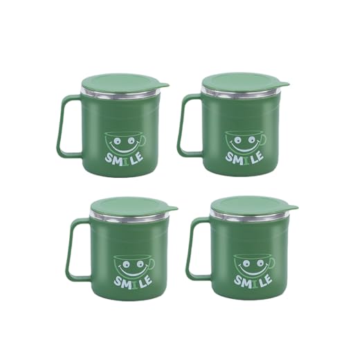 Image of ATTRO Happy Mug Set of 4-Comes with Double Wall Inner Stainless Still & Lid Stylish Cup Ideal for Hot Coffee, Tea - 300ml-Olive Green
