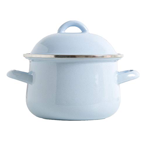 Olla de Leche esmaltada con Tapa para Cocina, Olla para Sopa y gachas, Color Azul