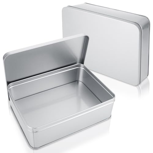 Image of 2Pcs Metal Tin Box, 8.6 inchx 6.3 inchx 2.5 inchRectangular Empty Tin Box Containers with Lids, Large Tinplate Containers for Home Organizer, Gifts, Cookies, Pencil Case, Car Keys, Craft Storage, Silver Tone