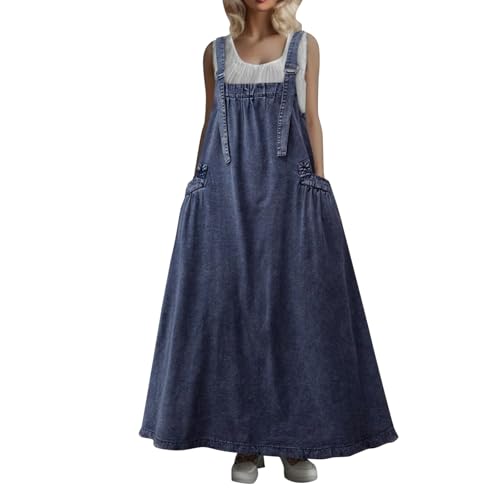 Robe en jeans salopette longue en denim vintage pour femme avec poches