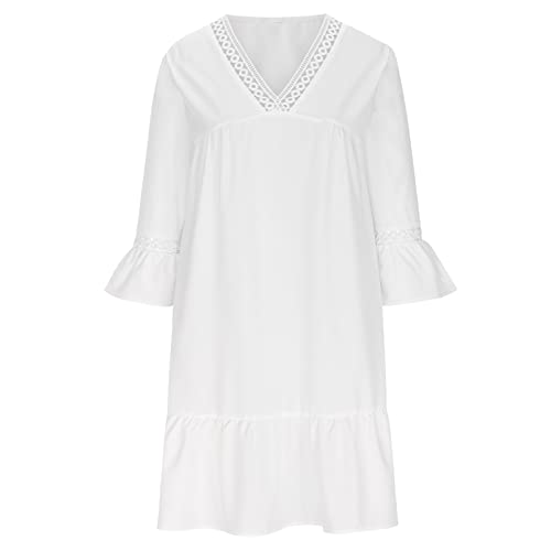 My Orders, July 4Th Dresses Women, Women's Boho Floral Printed Lace Dress Loose V Neck 3/4 Sleeve Mini Beach Spring Summer Dresses For Women 2023 Deals #TOP4