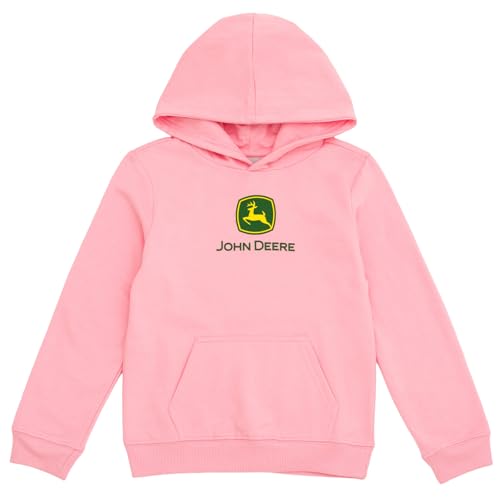 John Deere Logo Big Girls Fleece Pullover Hoodie Pink...