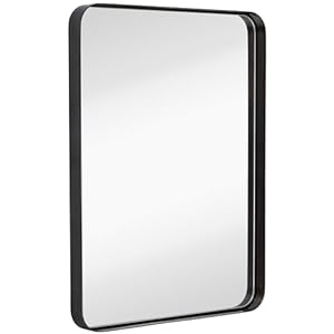 Hamilton Hills 22×30 inch Metal Black Frame Mirror for Bathroom | Brushed Rectangular Rounded Corner Vanity | 2″ Deep Set Design Large Wall Mirrors Decorative | Hangs Horizontal and Vertical