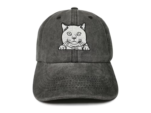 ZKFE Regali per gli amanti dei gatti, cappelli da baseball ricamati per uomo e donna, Gatto britannico a pelo corto (nero lavato), Taglia unica