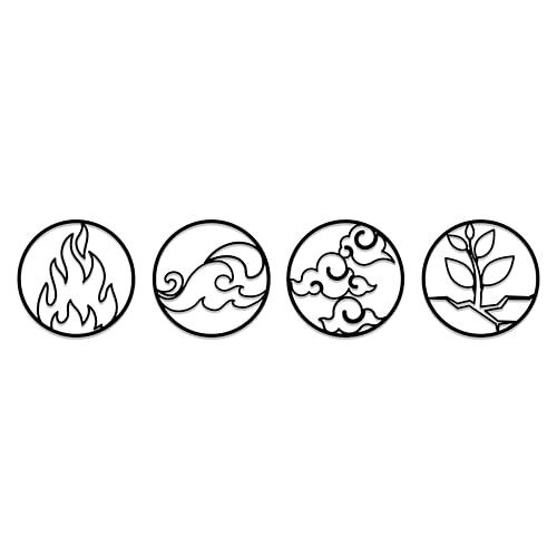 4 Elements Metal Wall Decor, Fire Water Earth Air Wall Sign, Four Elements Symbol Hanging, 4 Pieces Yoga Wall Decor, Stylish Above Bed Decor, Boho Decorations, Nature Art, Housewarming Gift, Outdoor