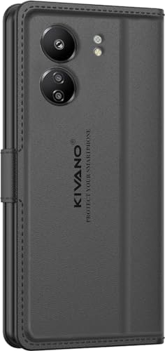 Image of KIVANO LUXE Compatible for Redmi 13C / Poco C65 Luxury Handmade Leather Magnetic Flip Folio Case | Card Holder & Kickstand | Slim Protective Cover | Unisex - Black