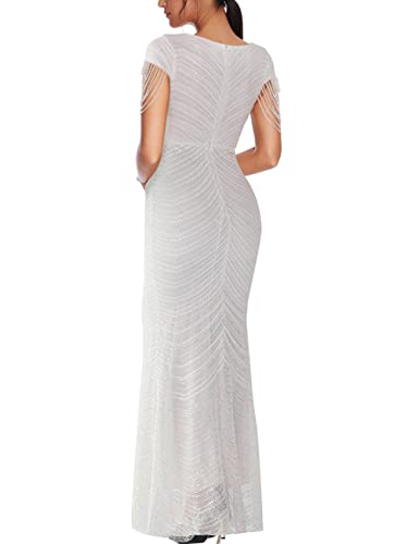 Image of Women 1920s Plus Size Formal Dress Tassels Sleeve Sequins Gatsby Maxi Evening Gown