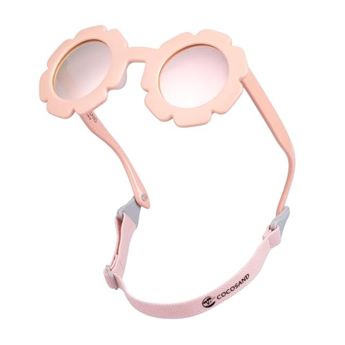 Image of COCOSAND Toddler Sunglasses with Strap Polarized Lens Retro Flexible Flower Frame for Baby Kids Boys Girls Age 3-24 Months