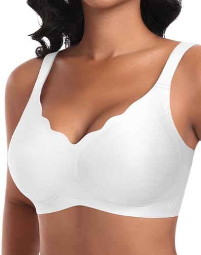 Ganado Damen Nahtloser BH Ohne Bügel Tiefem V-Ausschnitt gewellte Ränder Bequemer BH Bralette Soft BHS Bügellos Bustier Bra