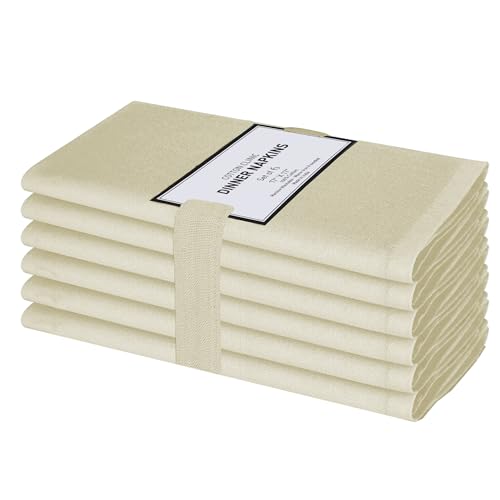 Cotton Clinic Cloth Napkins 100% Cotton Set of 6 - Ultra Soft Absorbent Restaurant Hotel Quality - Cocktail Napkin Wedding Table Napkins - Washable 17x17 Inch Cotton Dinner Napkins Ivory Beige