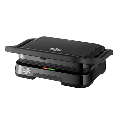 BLACK+DECKER 1300W Electric Panini Grill & Sandwich Maker Non-Stick Plates 180 BBQ Hinge Double Grilling Area Removable Drip Tray Cool-Touch Handle 2 Toast Capacity - PCG1300-B5