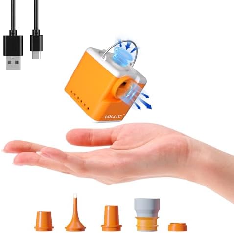 VOLLYC Portable Air Pump for Inflatables, 4.5kPa Ultra Powerful Mini Air Mattress Pump with Camping Light & Nozzles, 2400mAh Electric Rechargeable Air Pump for Pool Float, Camping, Vacuum Storage Bags