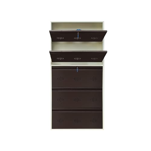 Image of StayHappy 5 Door Wall Mounted Shoe Rack | Metal Shoes Rack for Home with Dual Lock | Wall Mount Chappal Sandal Shoe Organizer | MS Steel Wall Mounted Shoe Rack. (Brown, 5 Door)