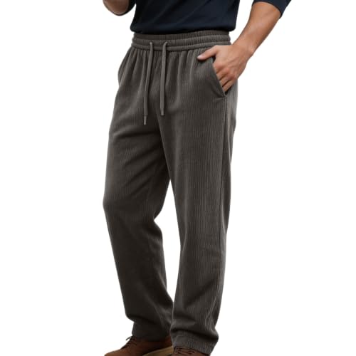 Image of Men's Corduroy Jogging Pants with Pockets Leisure Sweatpants Dark Gray