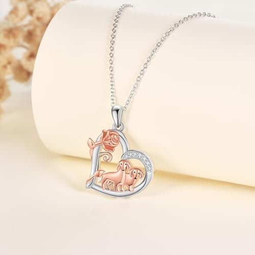 YAFEINI Highland Cow/Dachshund Necklace 925 Sterling Silver Cow/Dog Cute Animal Pendant Friendship Necklace for Women2